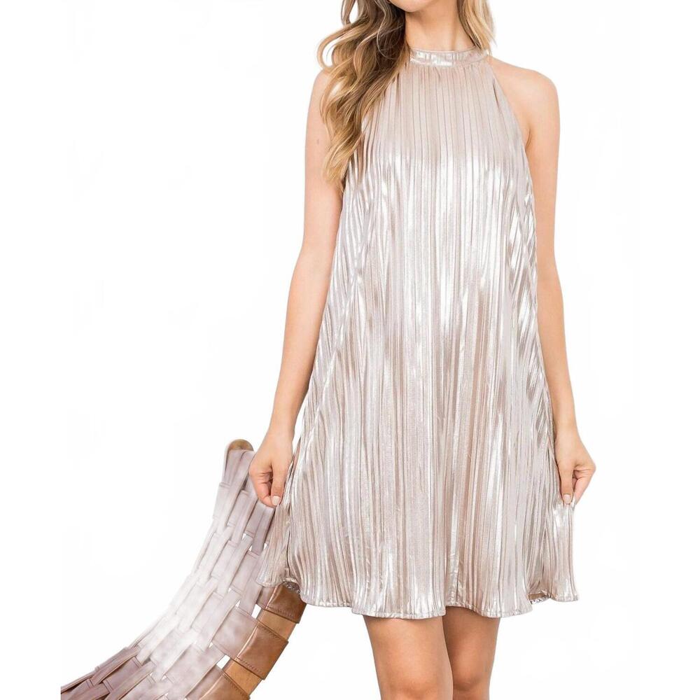 NEW THML hannah halter mini dress in silver
